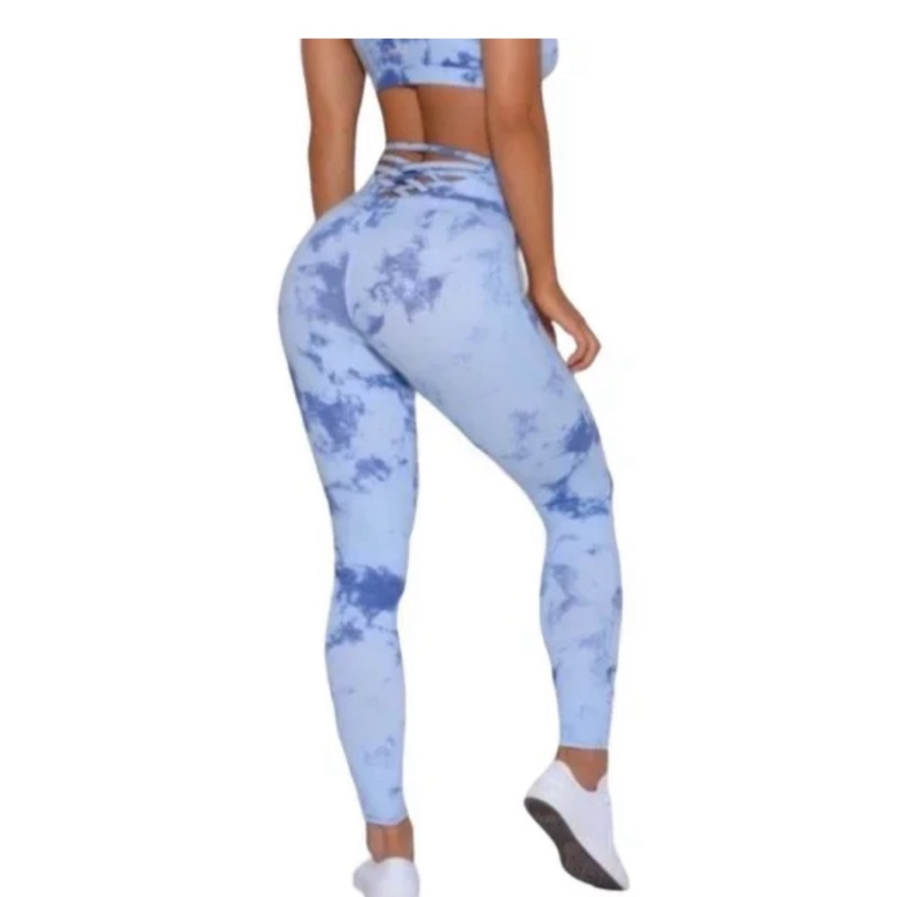 Bombshell Sportswear Sexy Back Tie Dye Leggings Blue XS